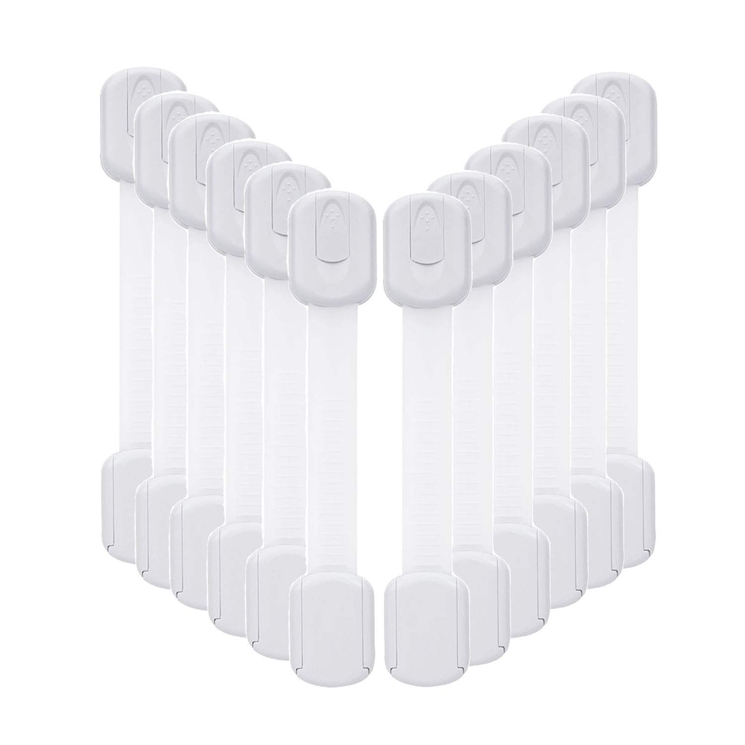 12 Pack Baby Proofing Cabinet Strap Locks - Vkania Kids Proof Kit - Child Safety Drawer Cupboard Oven Refrigerator Adhesive Locks - Adjustable Toilets Seat Fridge Latches - No Drilling - Image 1
